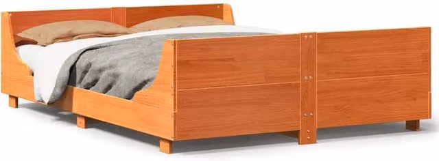 Berkfield Home Waxed Brown Solid Pine Bed Frame W/D/H: 160 x 200 cm