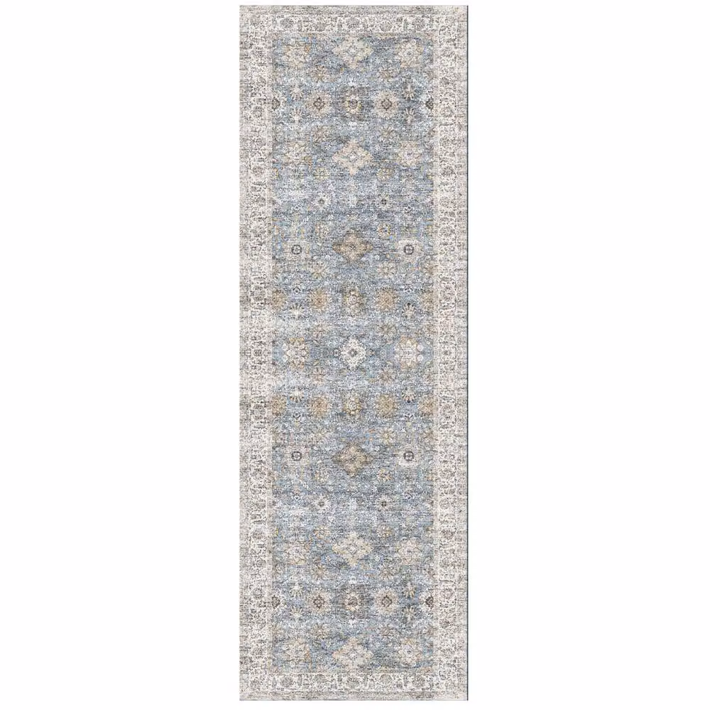 The Rug Shop UK Blue Bordered Floral Traditional Stain Resistant Rectangular Rug W: 60 cm, L: 180 cm – 2