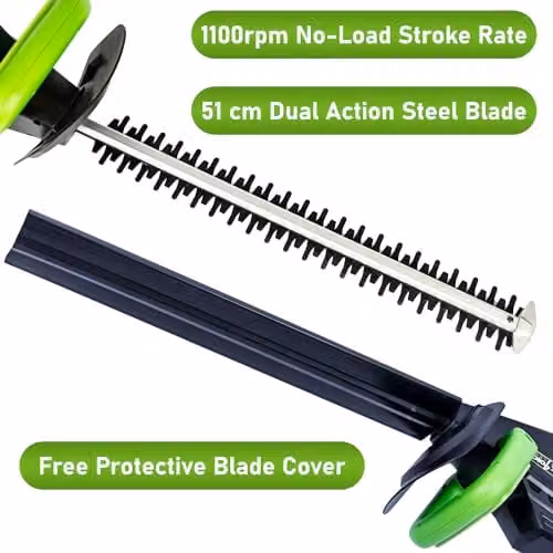 MYLEK Cordless Reciprocating Hedge Trimmer with 51cm Cutting Length and Rechargeable Battery in Black and Green – 3