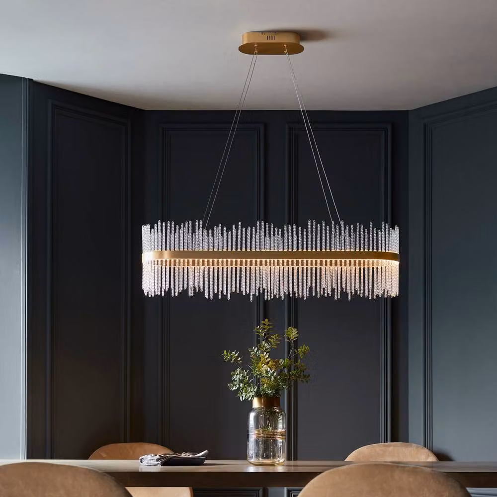 Netlighting Trapani Bar Pendant Ceiling Light in Brushed Gold and Clear Glass, Dimmable LED, H35-165 cm – 2