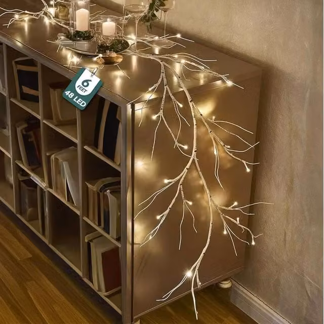 Globrite 6ft Birch Christmas Garland with 48 LED Lights, Battery Operated, White – 1