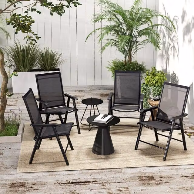 Outsunny Set of 4 Folding Chairs with Metal Frame and Black Mesh Seats