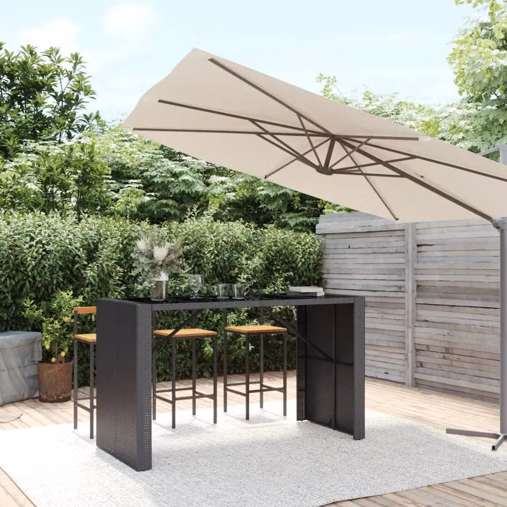 Berkfield Home Beautiful Bar Table with Glass Top in Black Poly Rattan, W/D/H: 185 x 80 x 110 cm – 2
