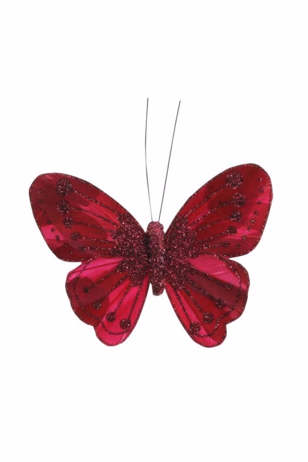 KDMD 12 Pack Burgundy Feather and Glitter Hanging Butterflies, 11.5 cm – 2