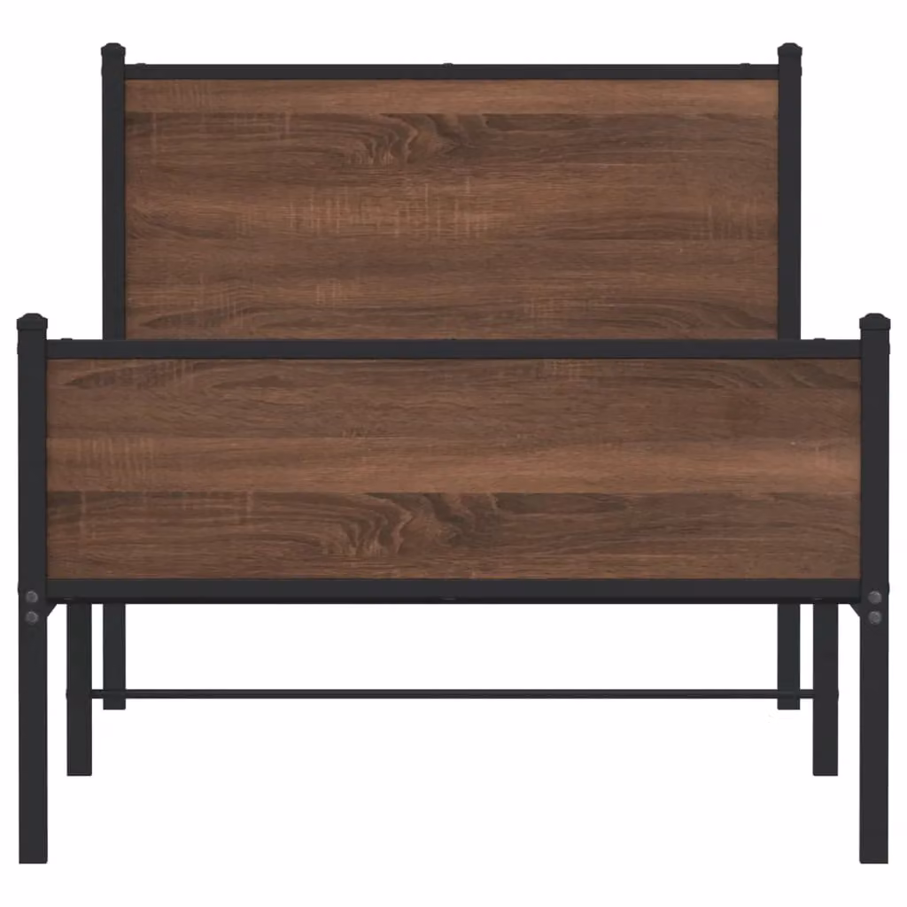 Berkfield Home Metal Bed Frame in Brown Oak, W/D/H: 90 x 200 cm – 3