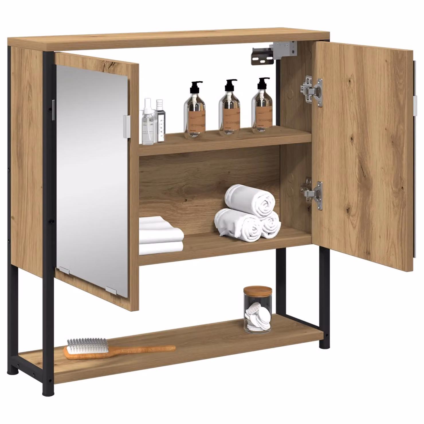 Berkfield Home Artisan Oak Bathroom Mirror Cabinet, Brown, W: 60 cm, H: 60 cm, D: 16 cm – 3