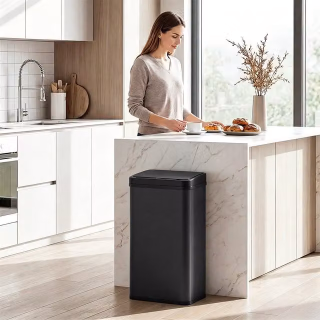 HOMCOM 50L Sensor Bin with Soft-Close Lid and Fingerprint-Proof Stainless Steel Finish, Black
