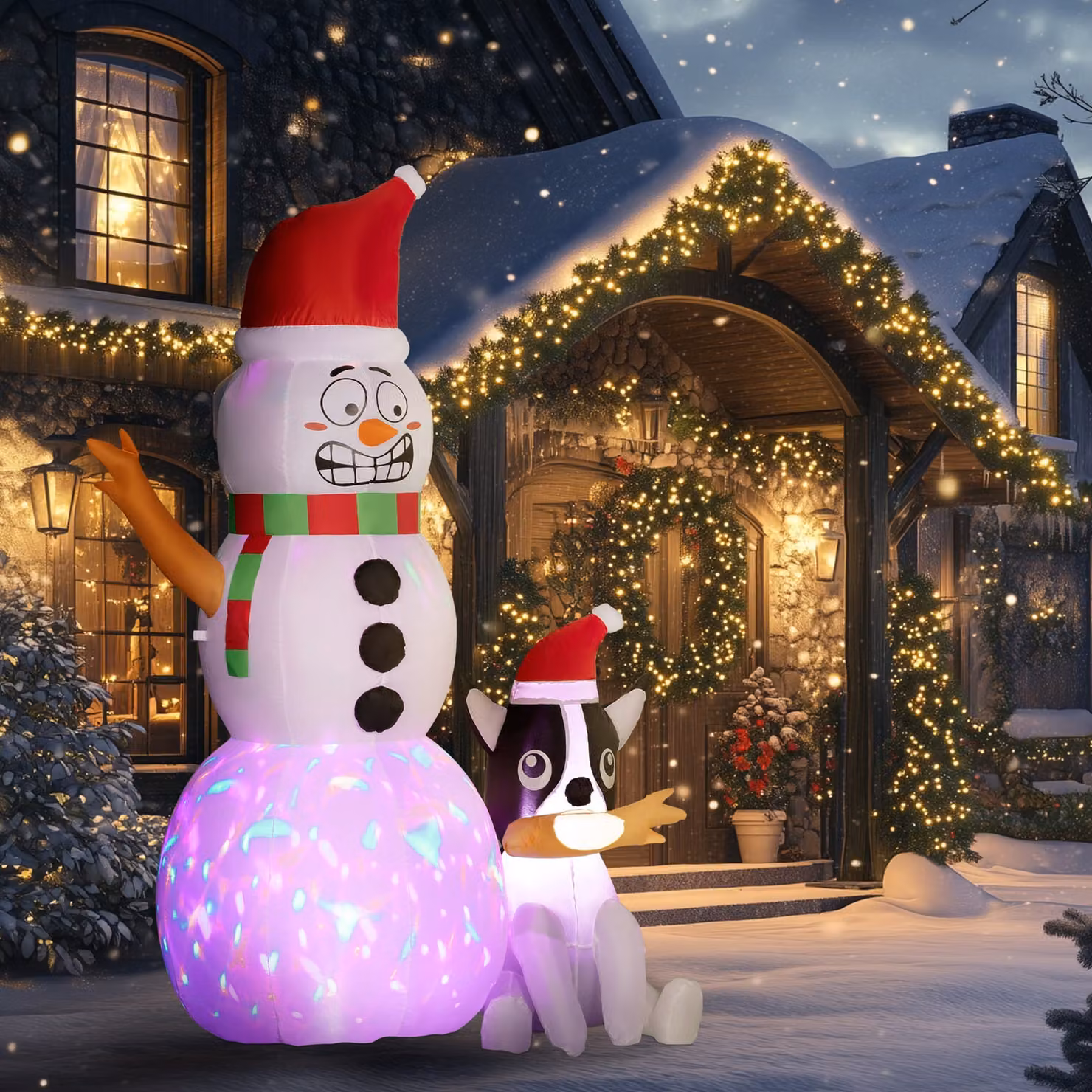 Outsunny 6.2ft Christmas Inflatable Snowman with Dog, Multicolour Outdoor LED Blow Up Decoration – 6