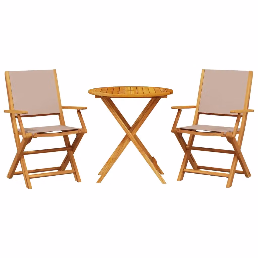 Berkfield Home 3 Piece Bistro Set in Beige Acacia Wood and Taupe Fabric – 2