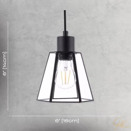 Happy Homewares Industrial Hexagonal Lantern Pendant Lamp Shade with Transparent Glass Panels in Black, W/D/H: 14 x 16 x 16 cm – 3