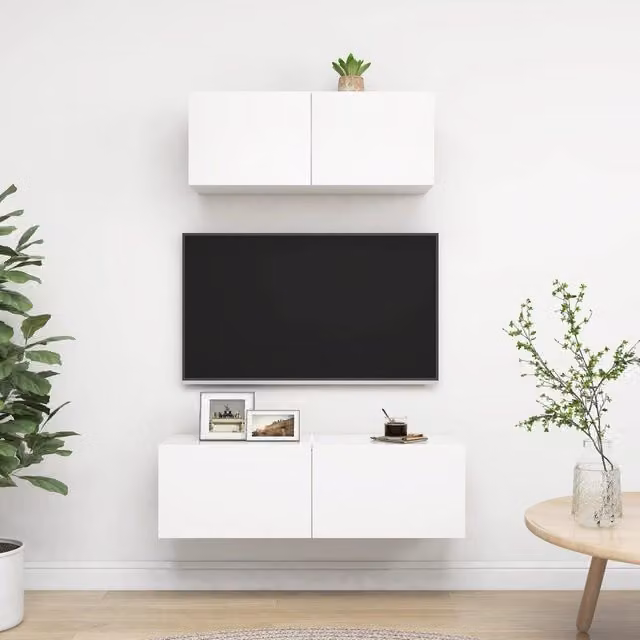 Berkfield Home 2 Piece White Wall Mounted TV Cabinet Set in Engineered Wood