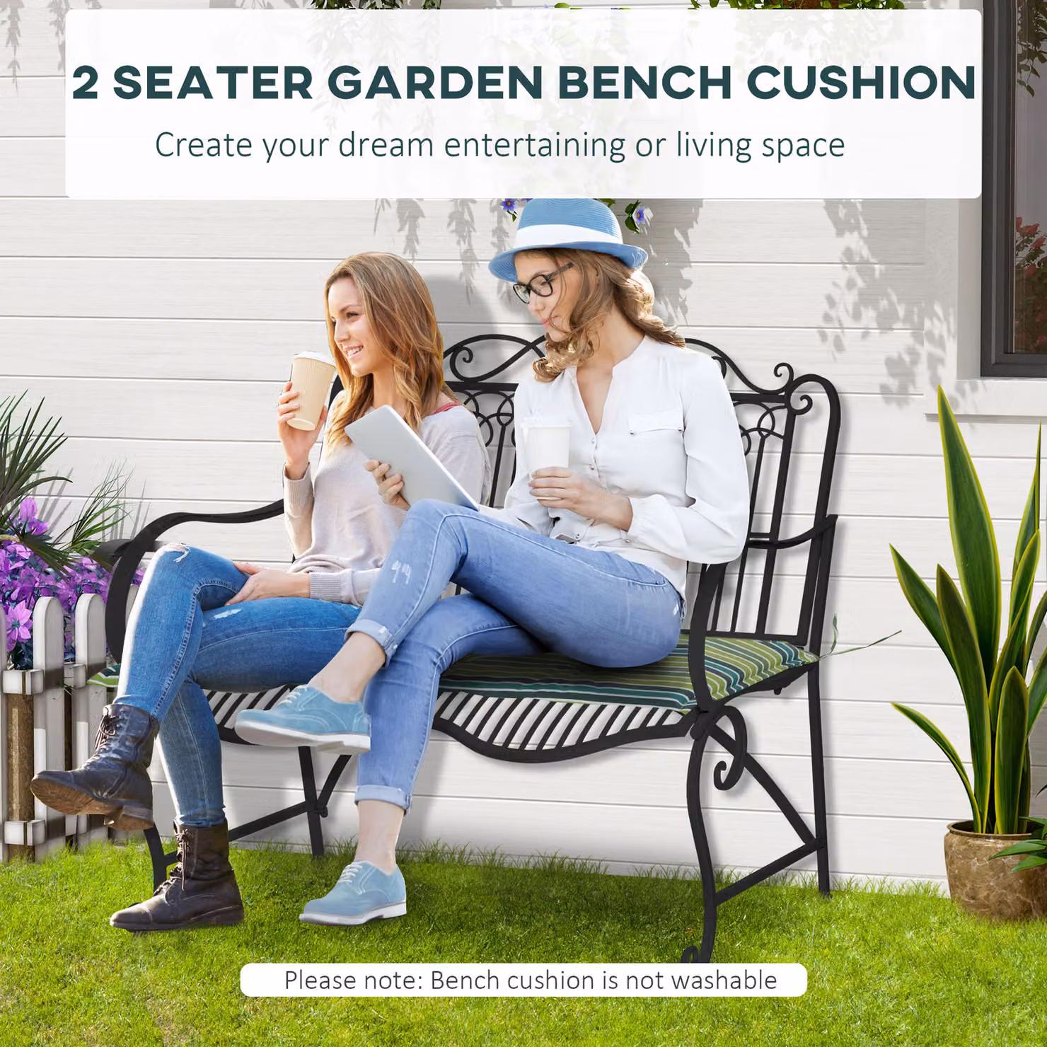 Outsunny Rattan Seating Ensemble with Green Striped Polyester Cushions, Set of 2 – 3