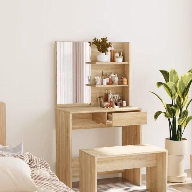 Berkfield Home Dressing Table with Mirror in Sonoma Oak Brown, W: 74.5 cm, D: 40 cm, H: 141 cm – 1