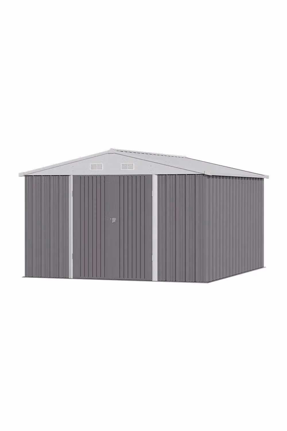 H&O Direct Outdoor Metal Garden Storage Shed in Grey with Lockable Hinged Doors, W/D/H: 306.8 x 299.8 x 203.6 cm – 2
