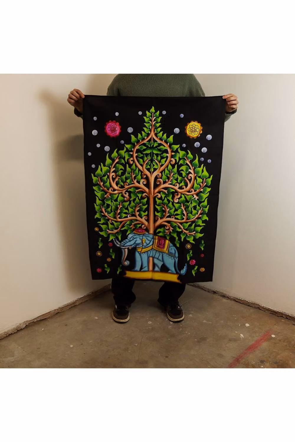 KDMD Cotton Textile Wall Hanging with Elephant and Tree of Life Design in Multicolour, W: 70 cm, H: 110 cm – 2