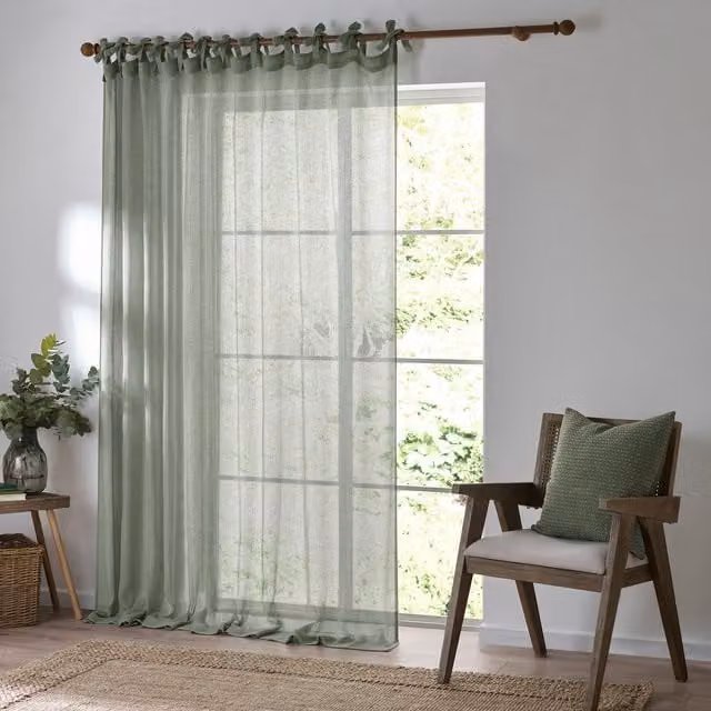 Make It A Home Nimbus Sheer Tie Top Curtain Panel in Green, Width: 140 cm