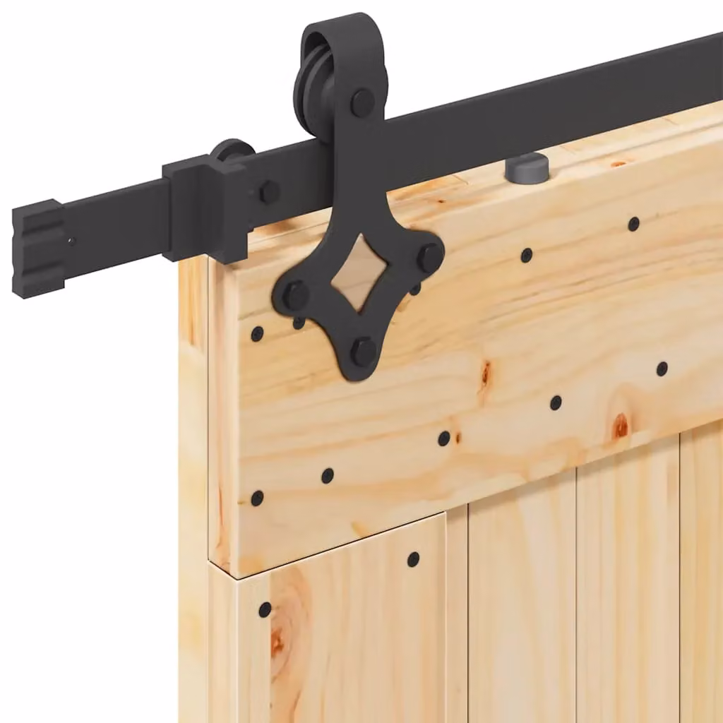 Berkfield Home Rustic Solid Pine Sliding Door with Hardware Set in Brown, W: 70 cm, H: 210 cm – 2