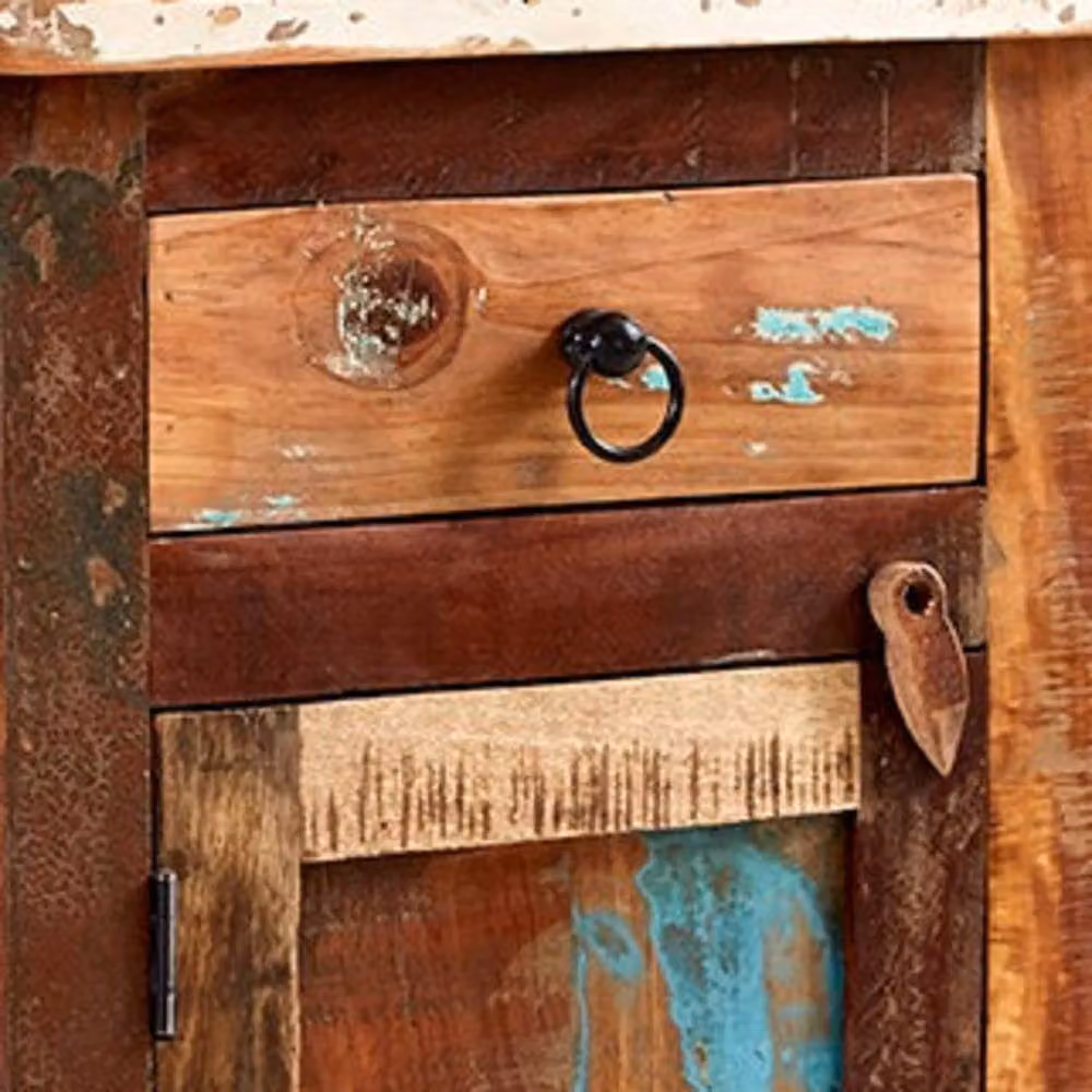Wyld Haus Seattle Reclaimed Wood Bedside Table with 1 Drawer and 1 Door in Brown, W: 40.0 cm, D: 45.0 cm, H: 60.0 cm – 4