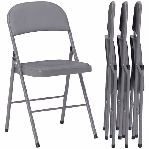 HOMCOM Set of 4 Metal Folding Chairs with Velvet Cushions in Light Grey