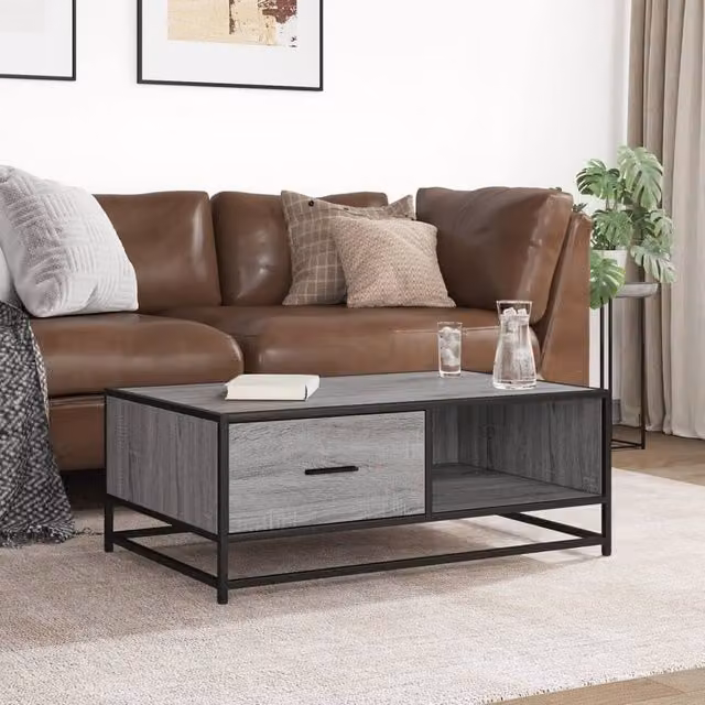 Berkfield Home Grey Sonoma Coffee Table in Engineered Wood and Metal, W: 90 cm, D: 57 cm, H: 35 cm – 1