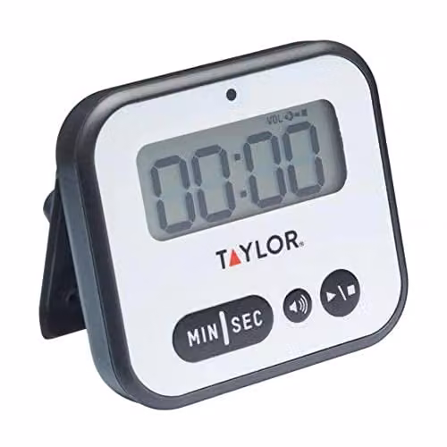 Taylor Professional Digital Kitchen Timer with Alert Light and Stopwatch Function, White and Black, W: 5 cm, D: 8.5 cm, H: 7.5 cm – 1