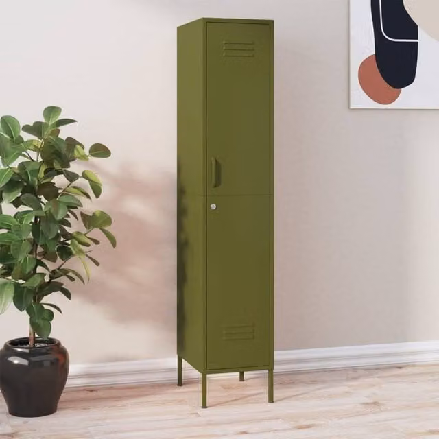Berkfield Home Locker Cabinet in Olive Green, Metal with Internal Shelves and Lock, W/D/H: 35 x 46 x 180 cm – 1