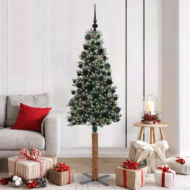Berkfield Home Slim Christmas Tree with 300 LEDs in Green and White, Height: 180 cm