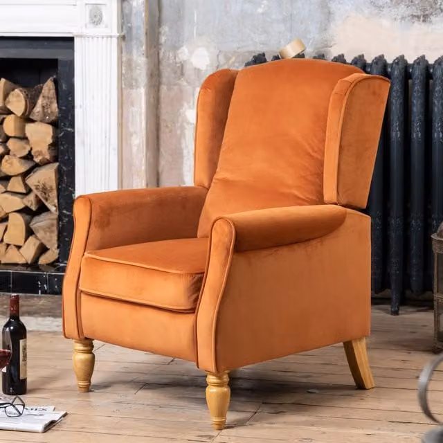 Artemis Home Barksdale Relax Recliner Armchair in Orange Velvet Fabric with Solid Wood Frame