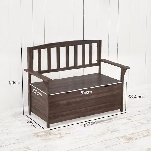 Outsunny 2 Seater Garden Storage Bench in Brown Wood, W/D/H: 112 x 84 x 58 cm – 3