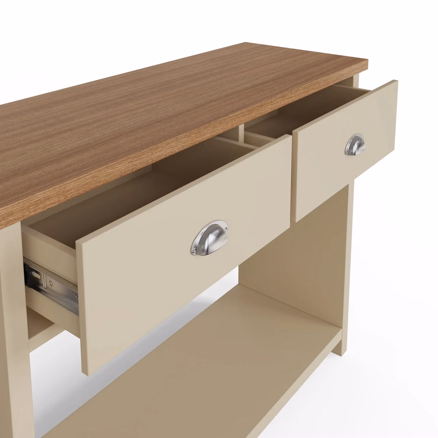 GFW Lancaster Oak and Grey Lacquered 2 Drawer Console Table – 4