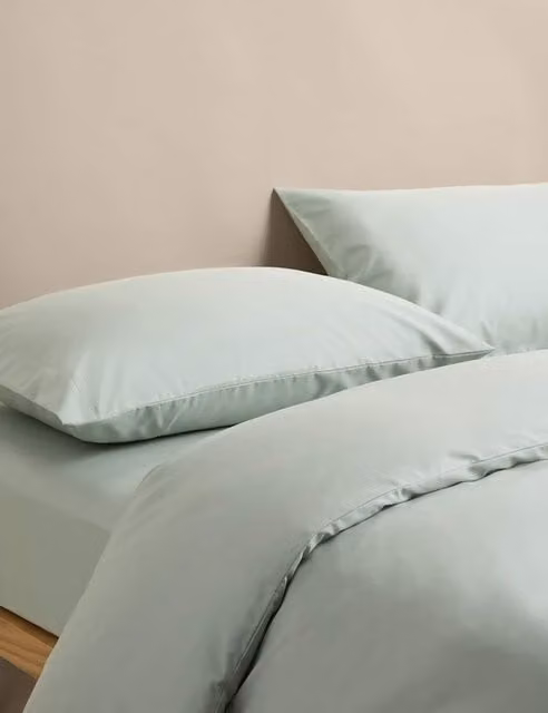 M&S Egyptian Cotton 400 Thread Count Percale Bedding Set, Green, 200 x 200 cm