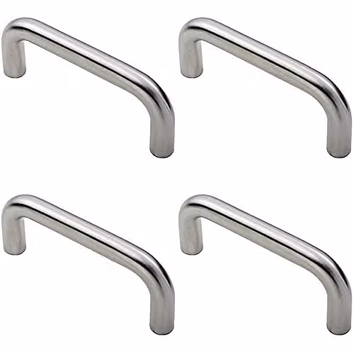Loops 4 Pack Round D Bar Pull Handles in Brushed Silver Stainless Steel, 169 x 19 mm with 150 mm Fixing Centres