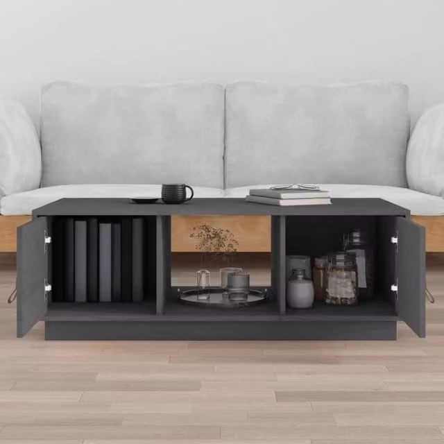 Berkfield Home Beautiful Coffee Table in Grey Solid Pine, W/D/H: 100 x 50 x 35 cm