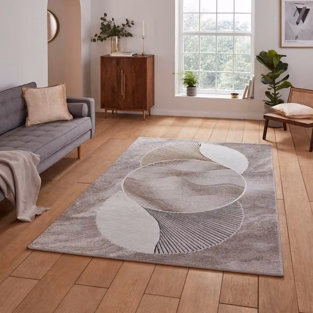 Creation 50097 Metallic Effect Yarn Rug in Gold and Beige, W/D: 170 x 120 cm