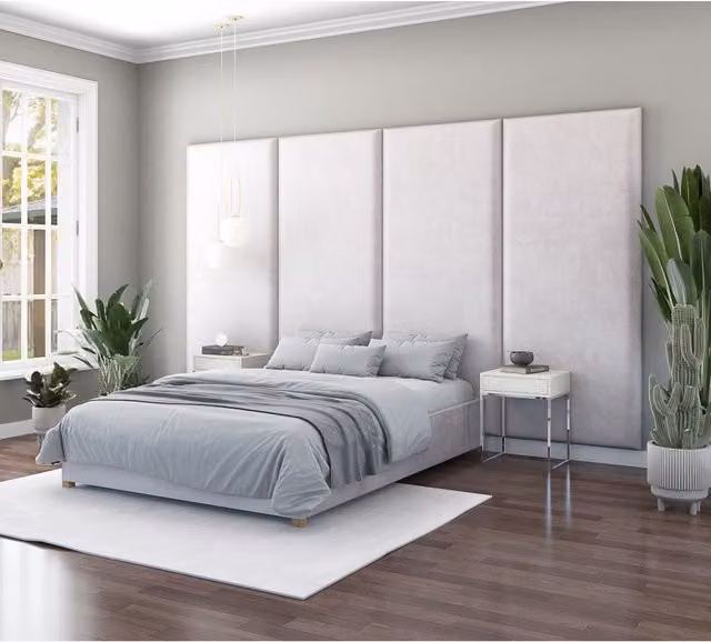 Aspire Large Upholstered Velvet Wall Panel Headboard in Grey, W/D/H: 210 x 9 x 90 cm – 1