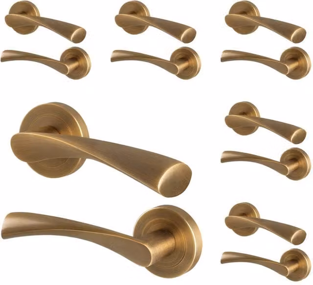 AFIT Antique Brass Internal Lever Door Handles with Rose, 6 Pairs, Bronze, W/D/H: 15 x 15 cm – 1