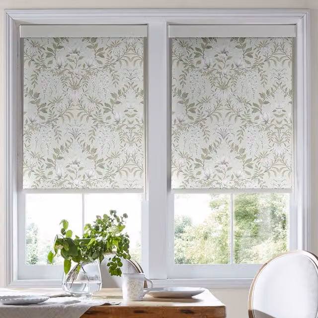 Laura Ashley Parterre Made To Measure Semi-Transparent Roller Blind in Sage Green Floral Polyester