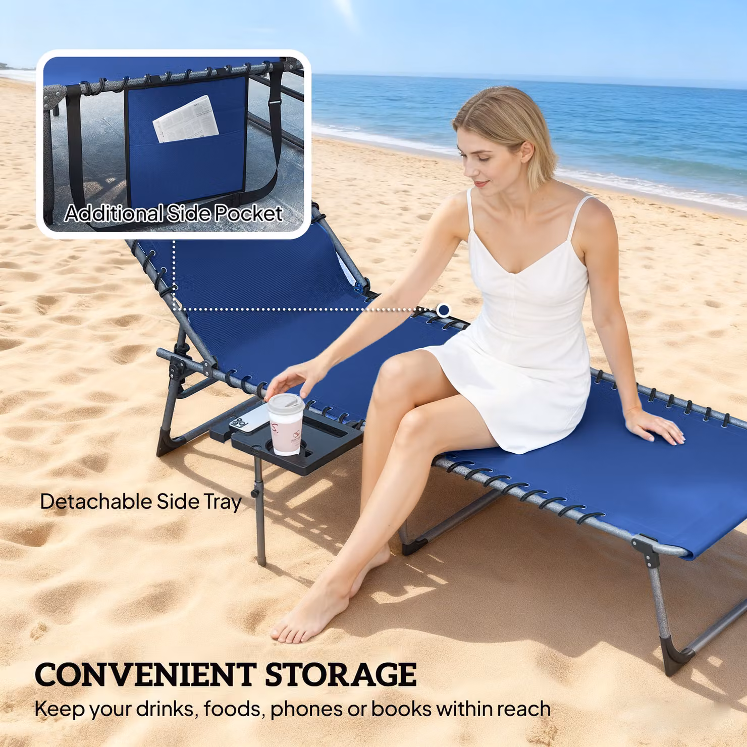 Outsunny Set of 2 Five-Position Reclining Sun Loungers in Blue – 6