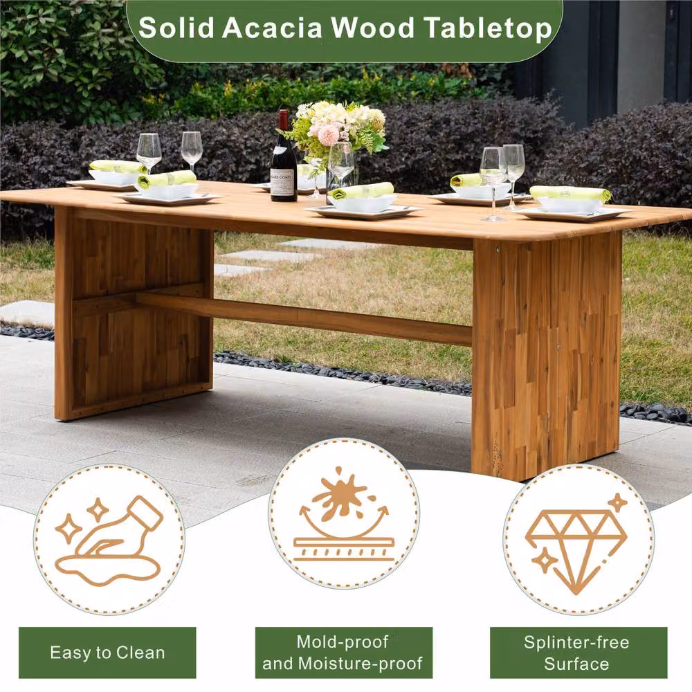 Mimo Acacia Solid Wood Dining Set in Grey and Brown with 2.2m Rectangular Table and 6 Chairs – 2