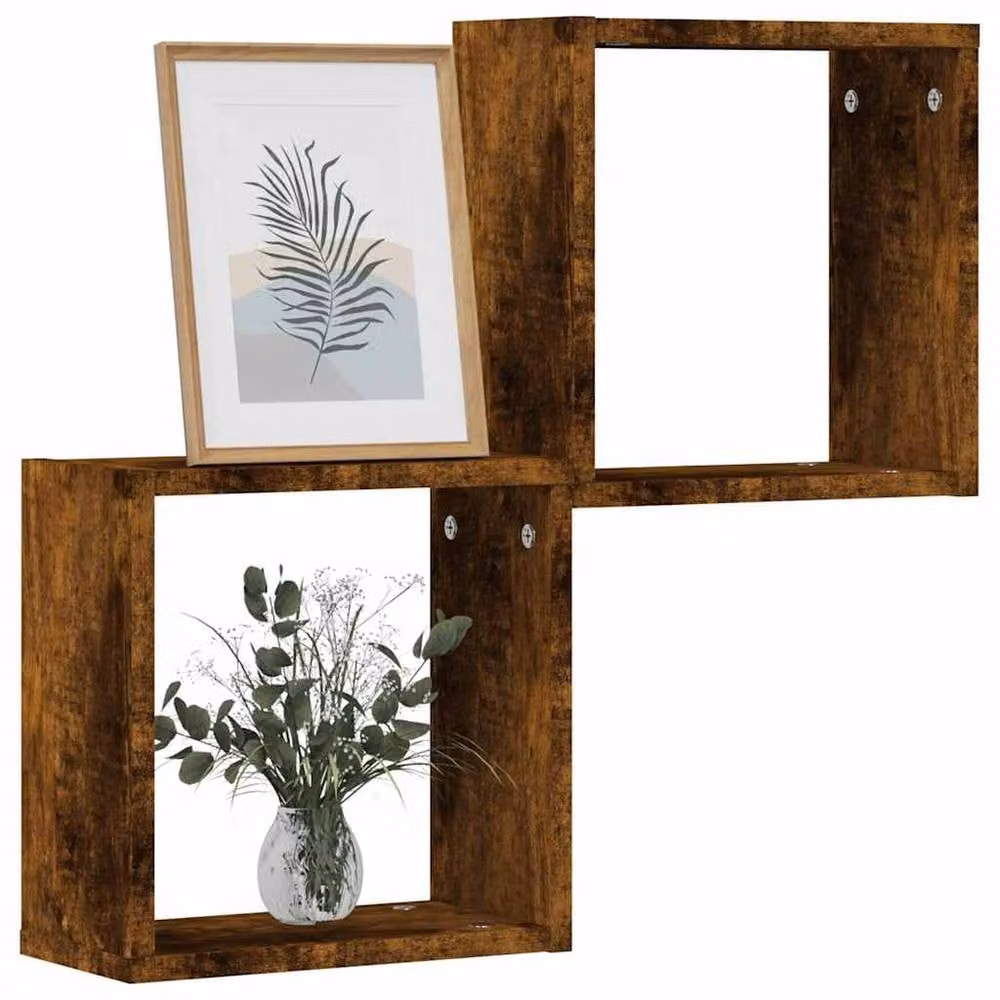 Berkfield Home Wall Mounted Cube Shelves, 2 Pack, Smoked Oak Brown, W/D/H: 30 x 15 x 30 cm – 2