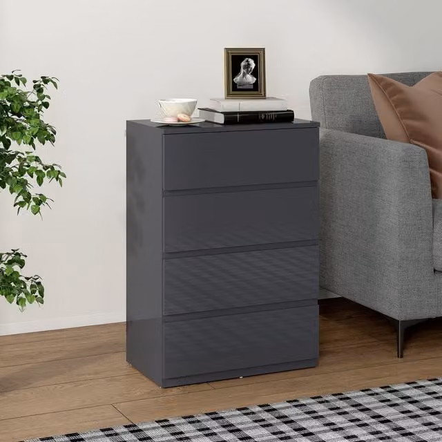 HOMCOM Modern High Gloss Grey Chest of Drawers