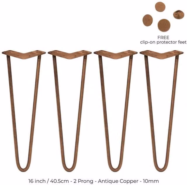 SkiSki 4-Pack 2-Prong Hairpin Legs in Antique Copper Bronze, Height: 16 cm