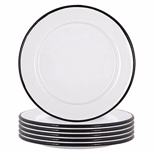 Argon Tableware Enamel Side Plates, Set of 6, Black and White, Diameter: 20 cm