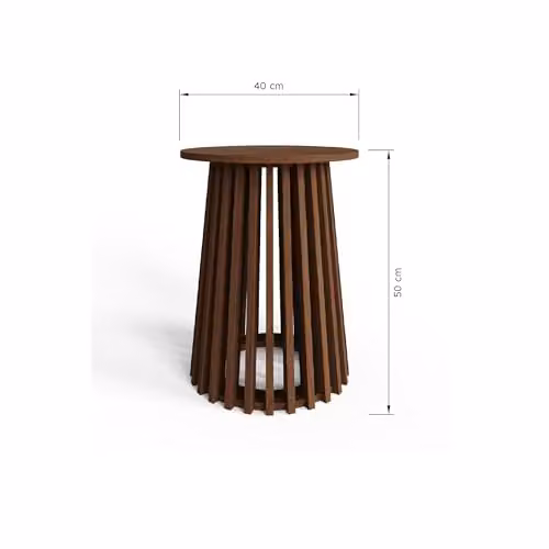 GFW Kaleb Round Side Table with Slatted Base in Walnut Finish, W/D/H: 40 x 40 x 50 cm – 2