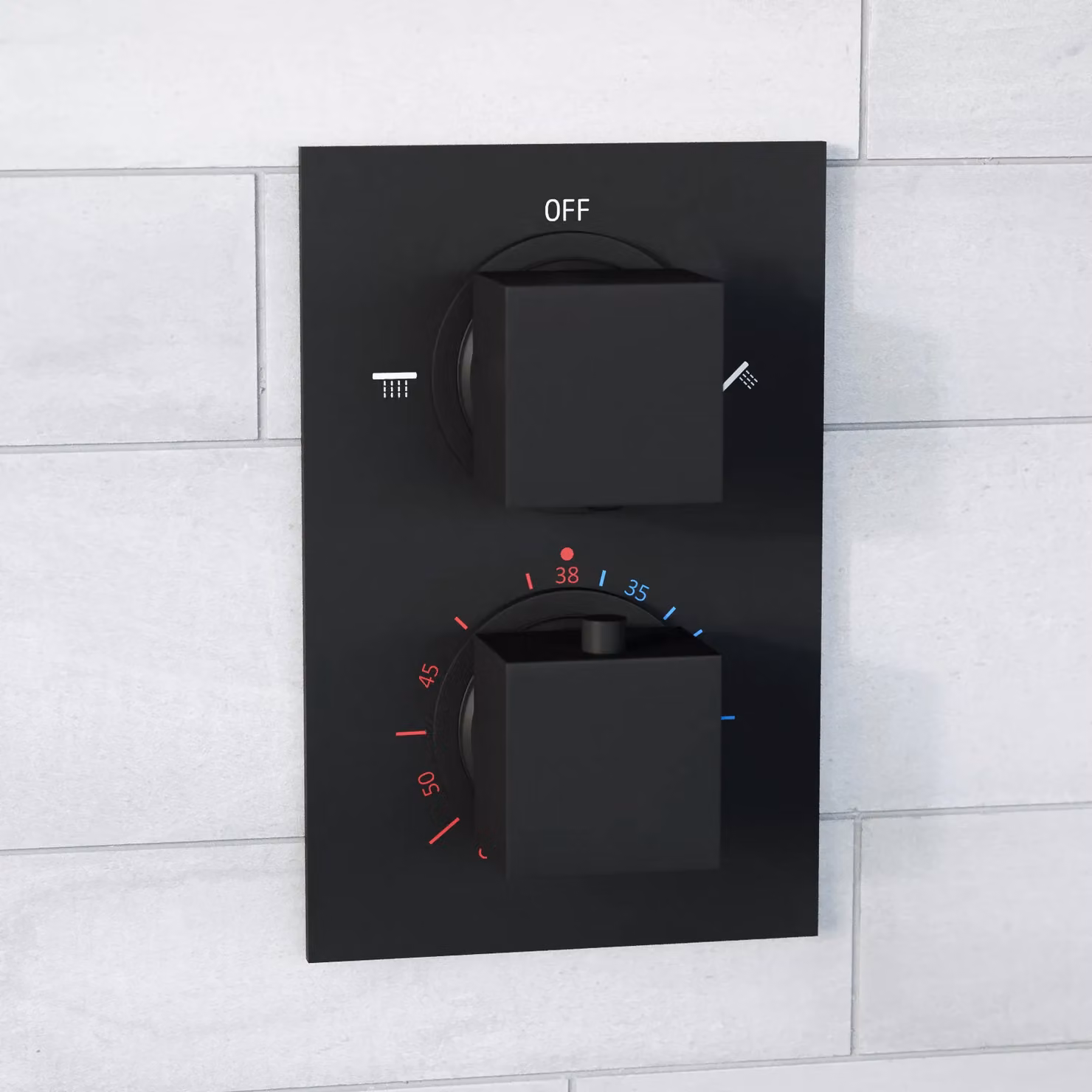 Nes Home Matte Black 2 Dial 2 Way Square Concealed Thermostatic Shower Mixer Set with Overhead and Hand Shower – 3