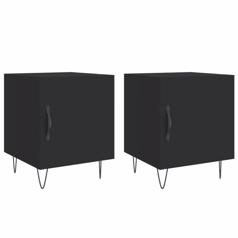 Berkfield Home Set of 2 Modern Black Bedside Cabinets in Engineered Wood, W/D/H: 40 x 40 x 50 cm