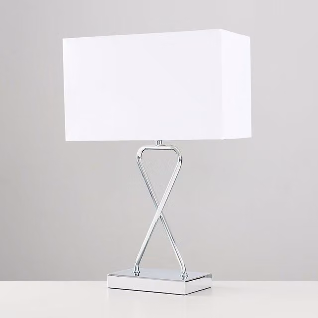 ValueLights MiniSun Modern Chrome Table Lamp with White Rectangular Fabric Shade