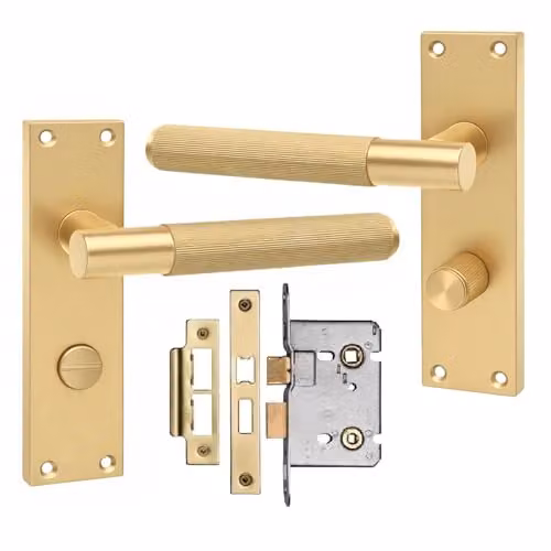 Golden Grace Victorian Long Backplate Bathroom Handle Set in Gold Brass