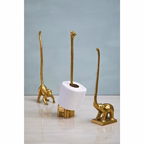 Orsina Fauna Elephant Freestanding Toilet Roll Holder in Gold, W12 x D7 x H35 cm – 2