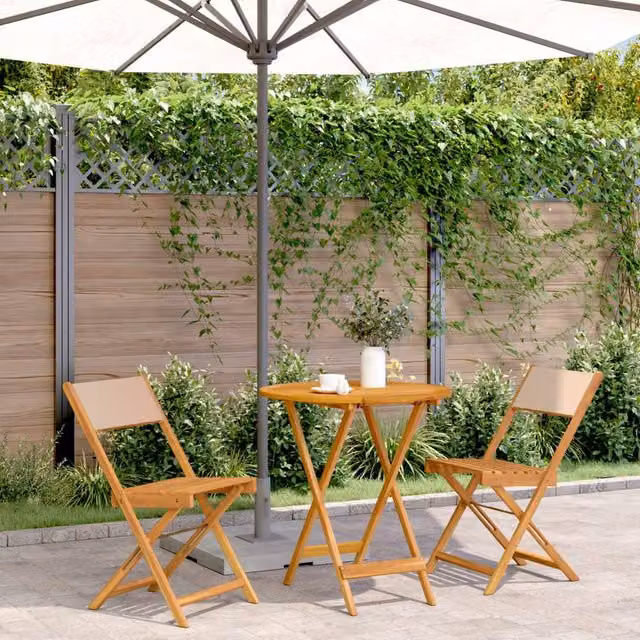 Berkfield Home 3 Piece Acacia Wood Bistro Set in Beige Fabric – 1